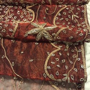 Table runner / handmade / rich burgundy / blinged